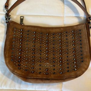 COACH Saddle Brown Suede CHELSEA Studs & Grommets Shoulder/Crossbody Bag
